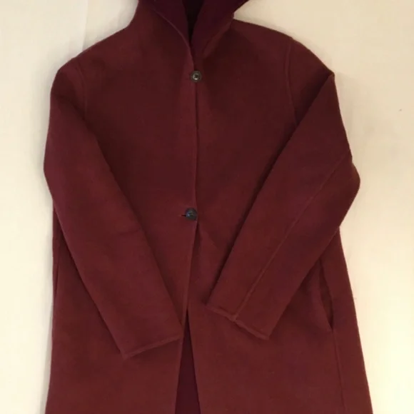 Uniqlo double faced wool blend coat with hood - maroon - oversized XS - Picture 6 of 15